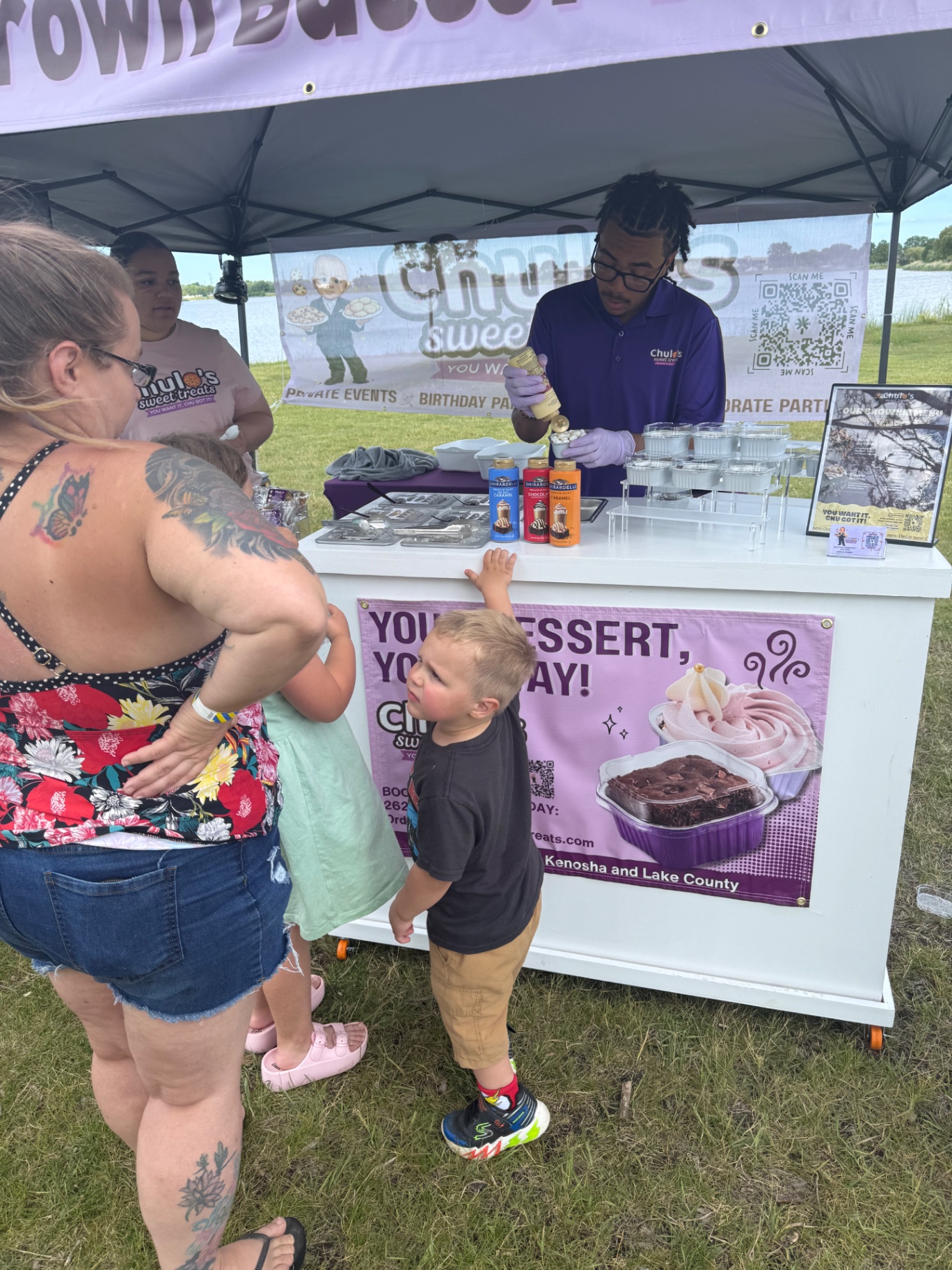 Chulo's Sweet Treats dessert bar cart set up at an outdoor event